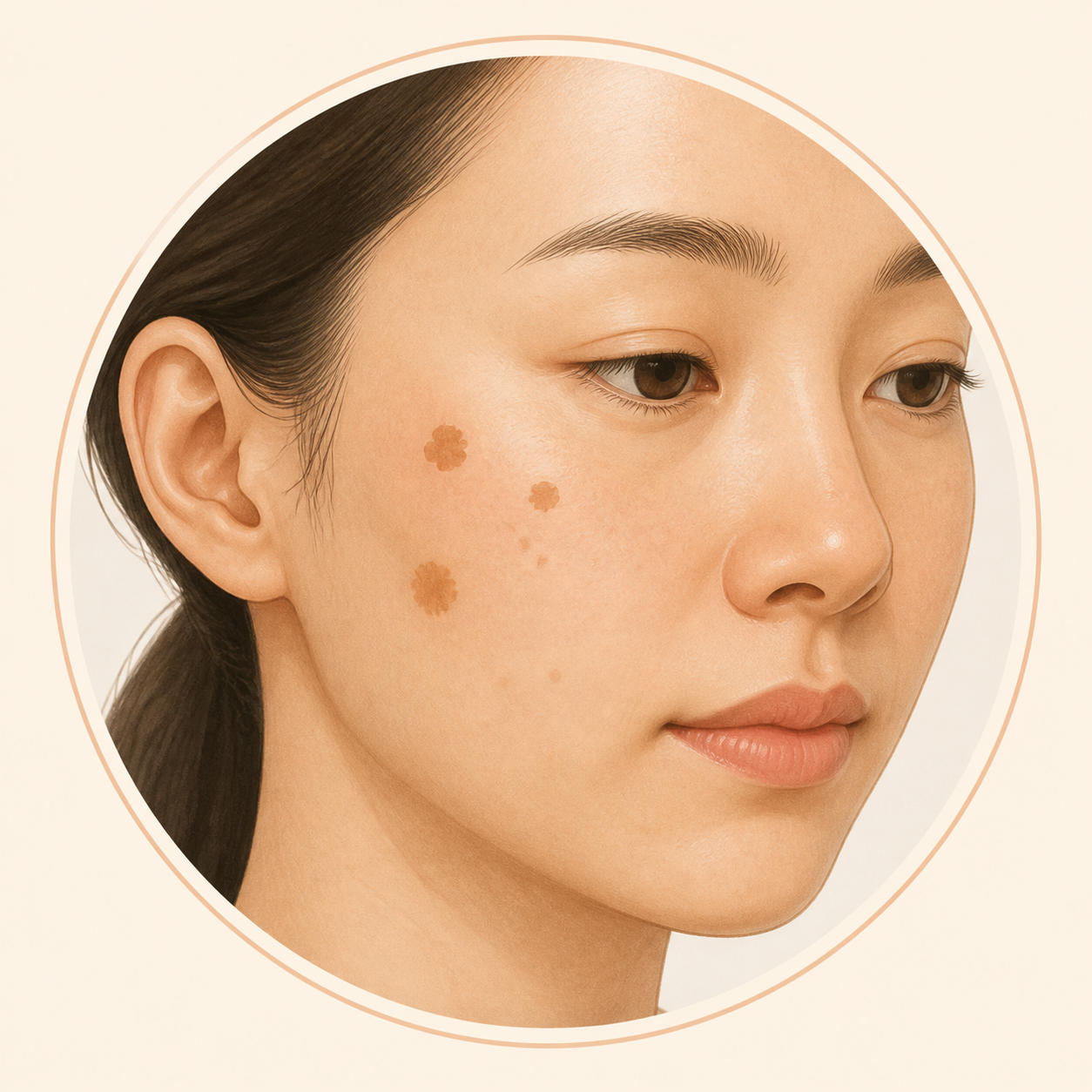 피부 표면에서 주변보다 짙게 보이는 색소 부위를 보여 주는 일러스트