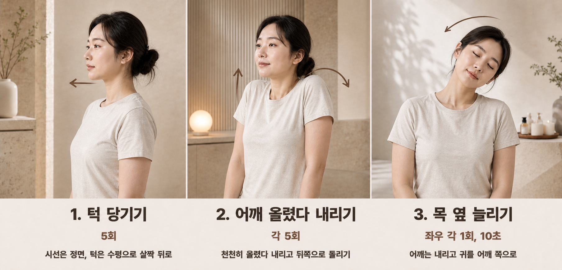 목과 어깨를 가볍게 푸는 3가지 동작 관련 이미지