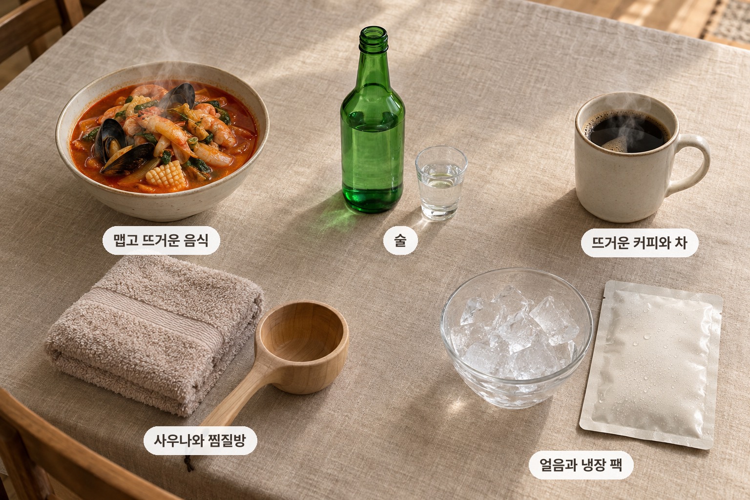 홍조 피부가 줄일 매운 음식, 술, 뜨거운 음료와 급격한 온도 변화
